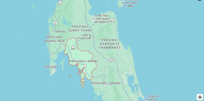 Peta Provinsi Krabi di Thailand (bertanda merah). (Google Maps)